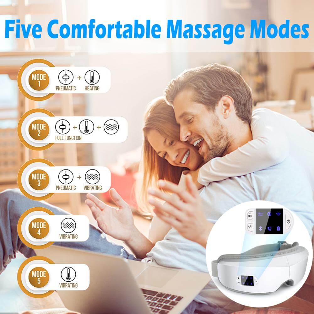 4D Smart Airbag Vibration Eye Massager for Dark Circles Eye Care Heating Bluetooth Music Relieves Fatigue Rechargeable Eye Care Machine with 5 Modes Relax and Reduce Eye Strain