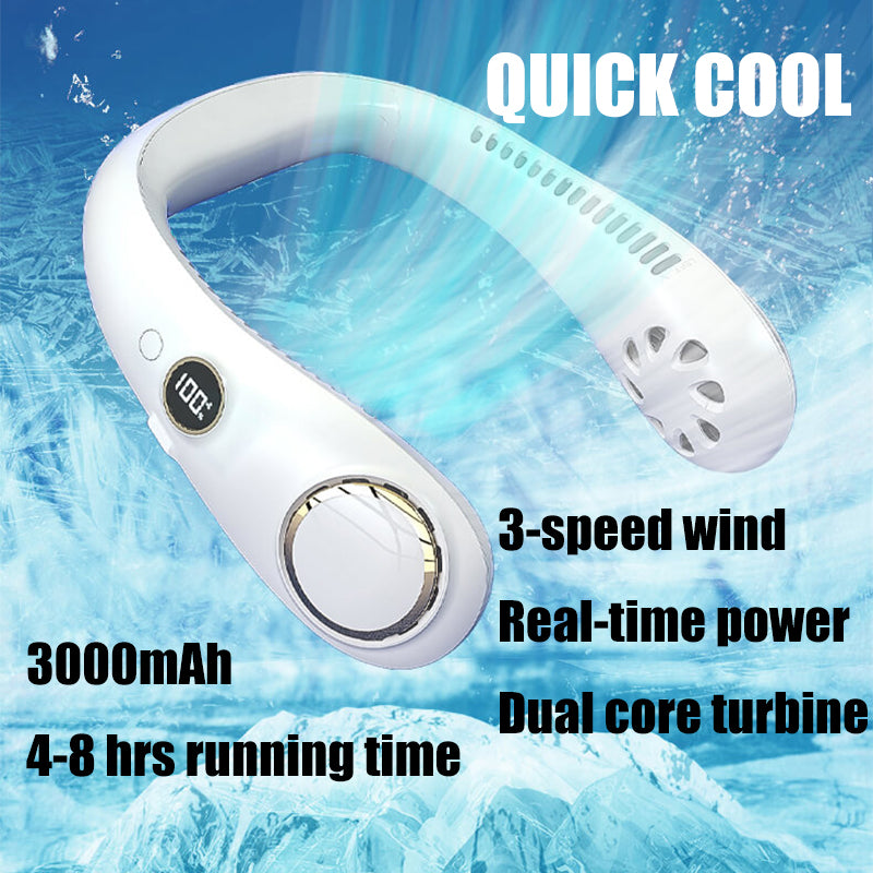 Digital LCD Neck Fan Bladeless Air Cooling Fan USB Rechargeable 3000mah Outdoor Air Cooler Portable Sport Neck Cooling Fan