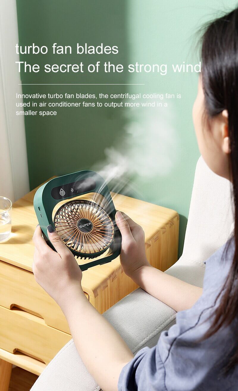 Newest Ice Mist Air Conditioning Fan Desktop Humidification Water Spray Water Cooling Fan Charging USB Three-Speed Cordless Fan