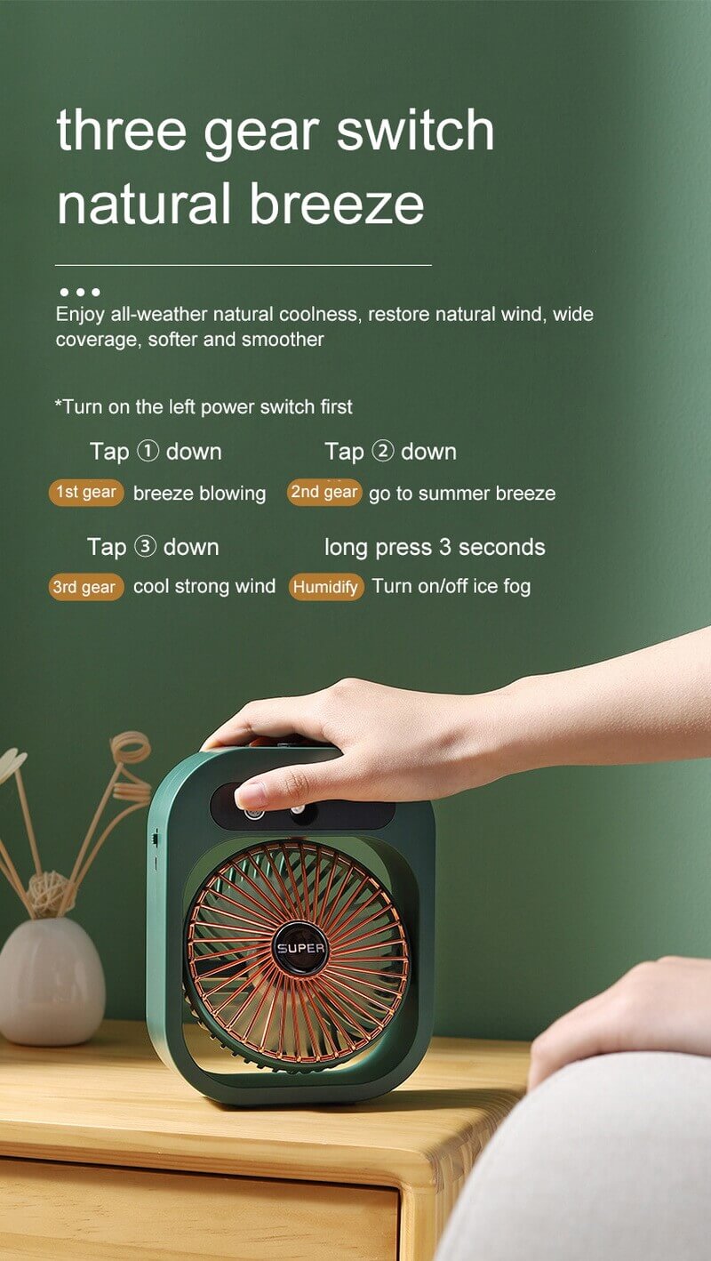 Newest Ice Mist Air Conditioning Fan Desktop Humidification Water Spray Water Cooling Fan Charging USB Three-Speed Cordless Fan